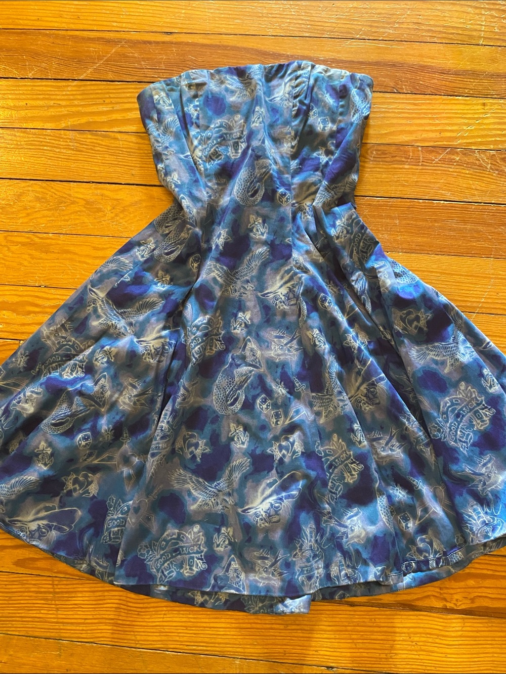 Alexander McQueen for Target Tattoo Print Strapless Dress Blue Size 7